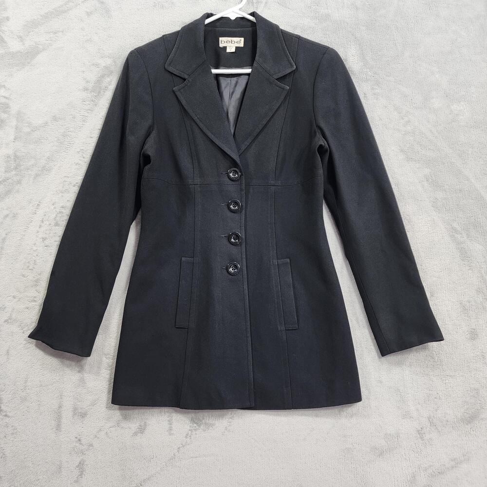 Vintage Bebe Jacket Womens 6 Black Button Front Long Blazer Office Preppy Goth